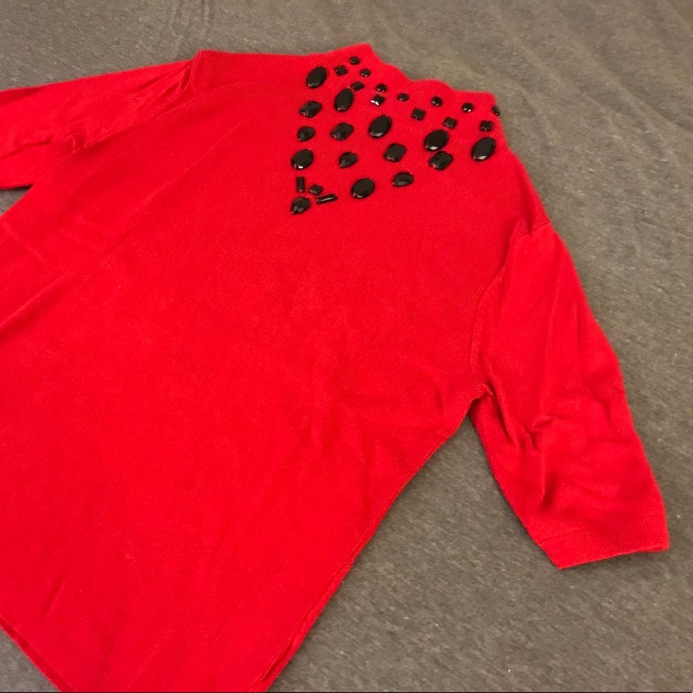Red Turtleneck with Gemstones